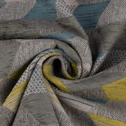 Polsterstoff Dekostoff Jacquard Flachgewebe Mira Rechtecke schräg grau blau grün 1,40m Breite