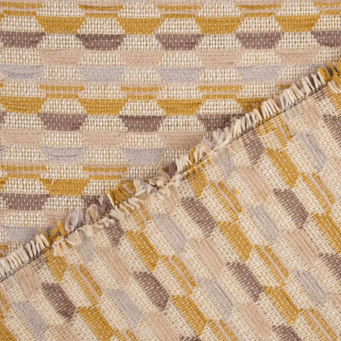 Polsterstoff Dekostoff Jacquard Flachgewebe Mira Hexagon beige gelb 1,40m Breite