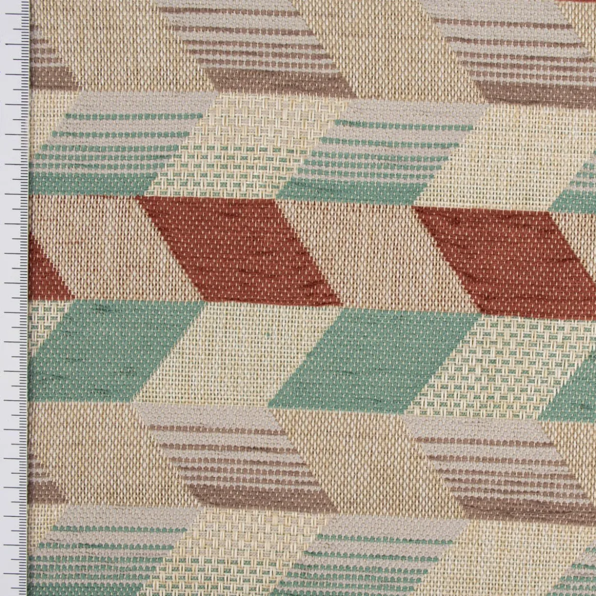 Polsterstoff Dekostoff Jacquard Flachgewebe Mira Rechtecke schräg beige mint terra 1,40m Breite