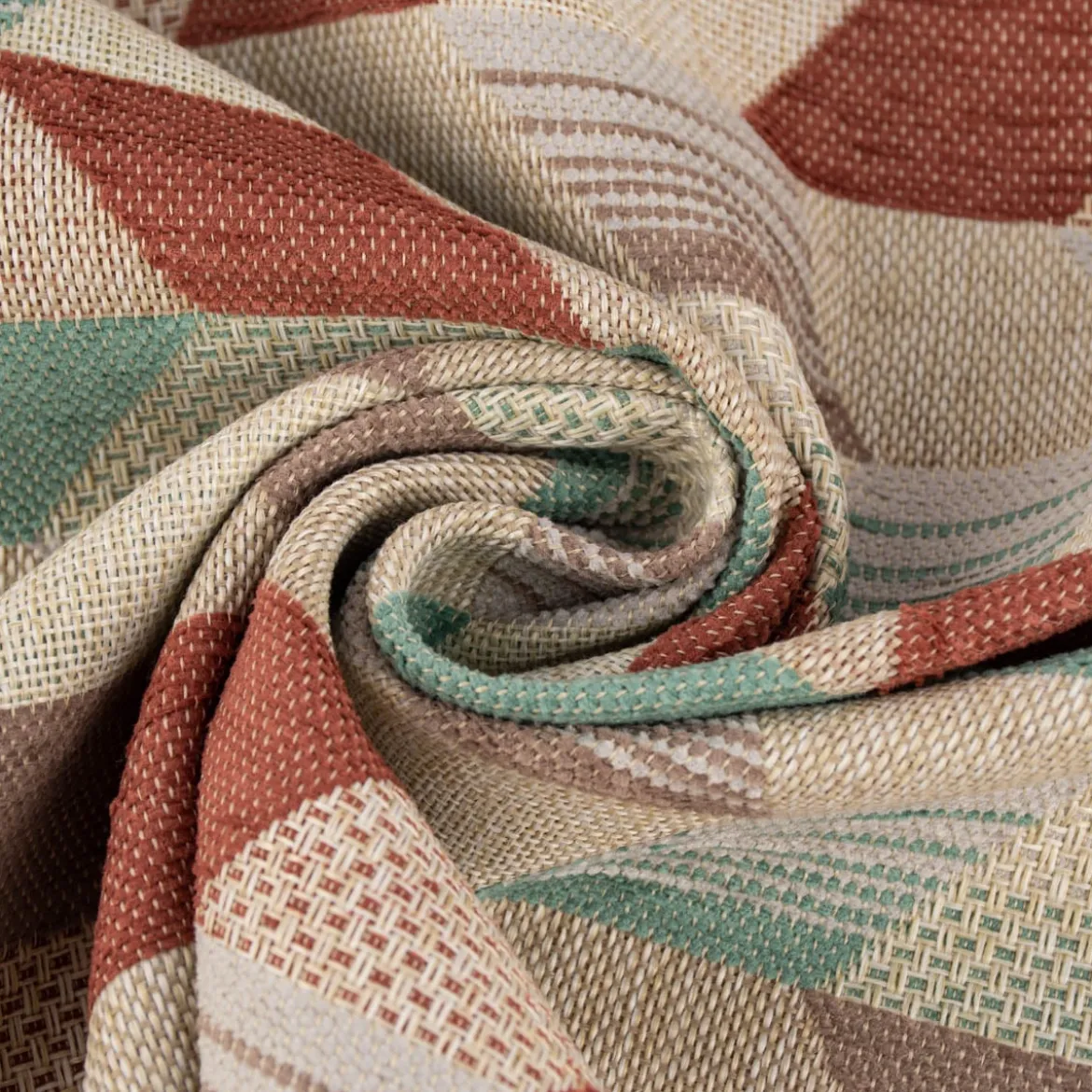Polsterstoff Dekostoff Jacquard Flachgewebe Mira Rechtecke schräg beige mint terra 1,40m Breite