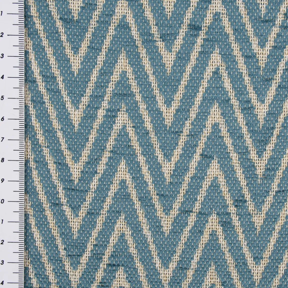 Polsterstoff Dekostoff Jacquard Flachgewebe Mira Chevron blau beige 1,40m Breite