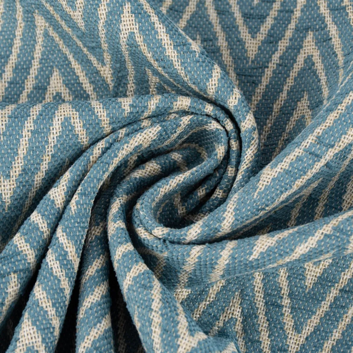 Polsterstoff Dekostoff Jacquard Flachgewebe Mira Chevron blau beige 1,40m Breite
