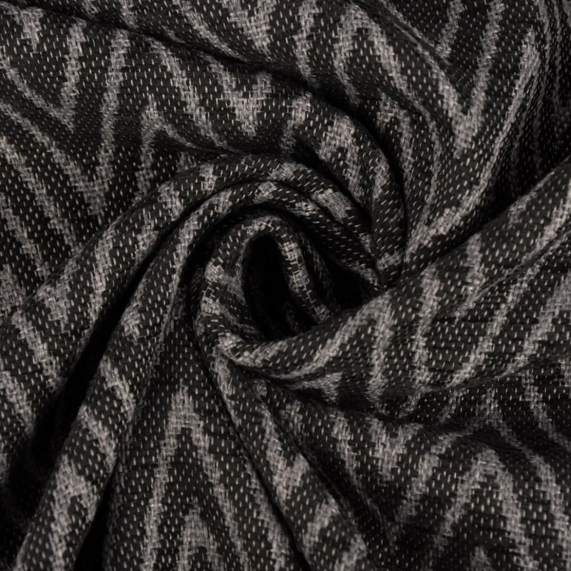 Polsterstoff Dekostoff Jacquard Flachgewebe Mira Chevron anthrazit grau 1,40m Breite