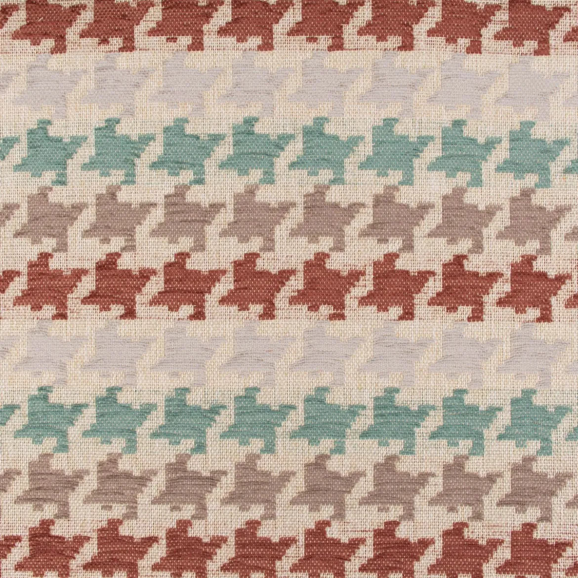 Polsterstoff Dekostoff Jacquard Flachgewebe Mira Hahnentritt beige rot türkis 1,40m Breite
