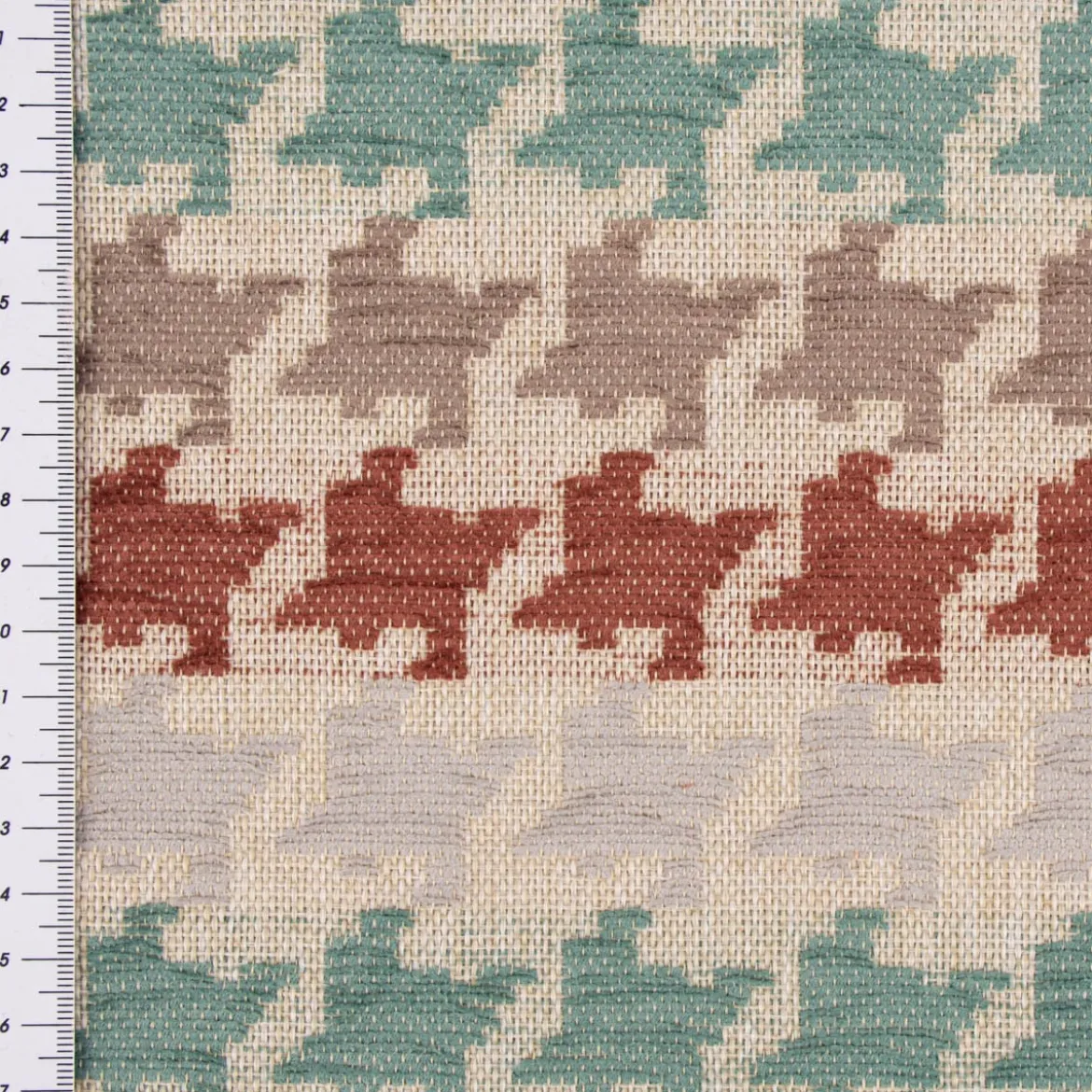 Polsterstoff Dekostoff Jacquard Flachgewebe Mira Hahnentritt beige rot türkis 1,40m Breite