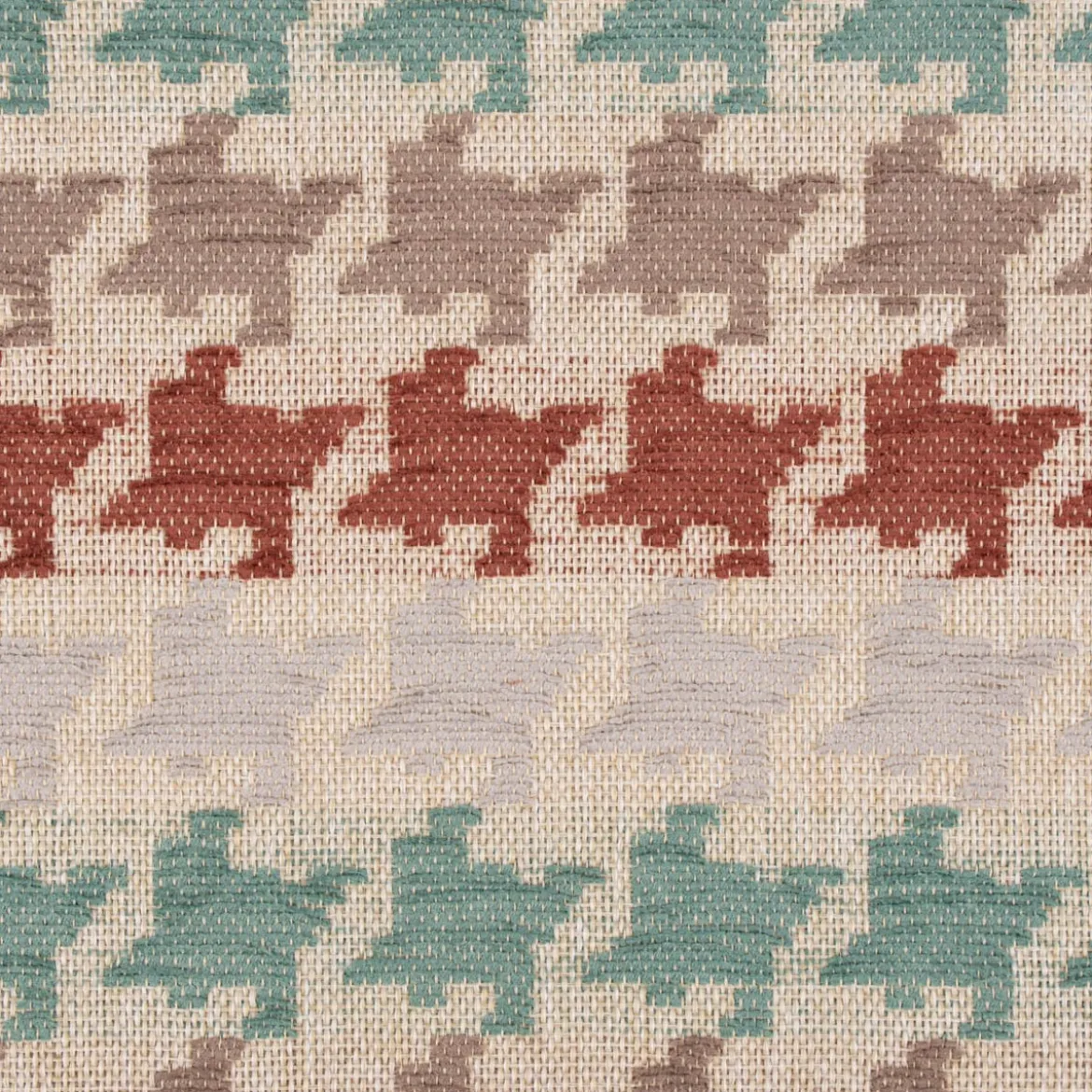 Polsterstoff Dekostoff Jacquard Flachgewebe Mira Hahnentritt beige rot türkis 1,40m Breite