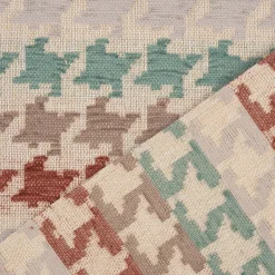 Polsterstoff Dekostoff Jacquard Flachgewebe Mira Hahnentritt beige rot türkis 1,40m Breite