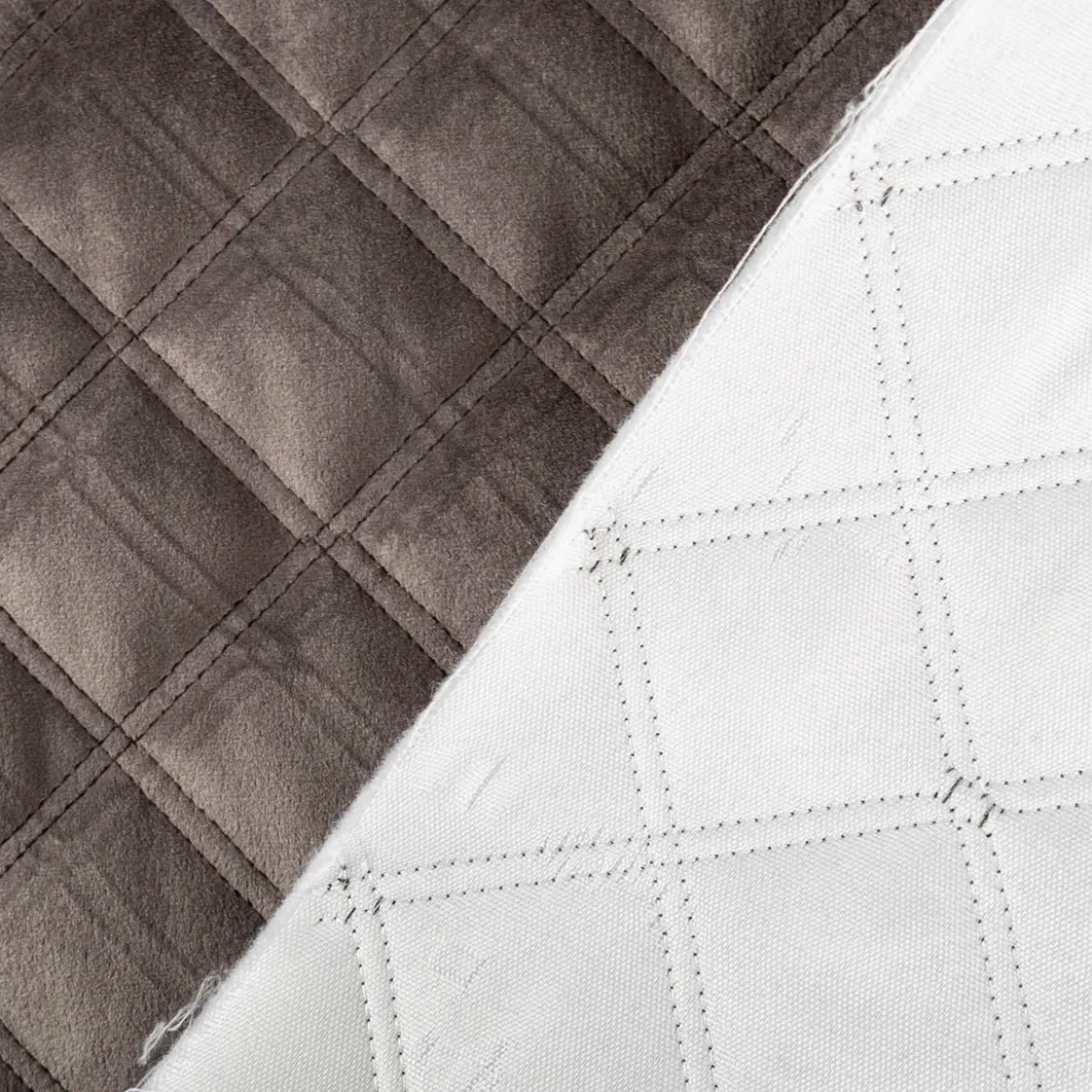 Polsterstoff Samtstoff Le Velvet Karo mit Rautensteppung stone steingrau 1,40m breit