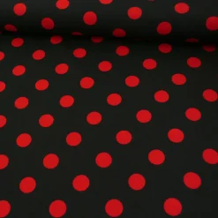 Polyester Punkte groß schwarz rot 1,5m Breite