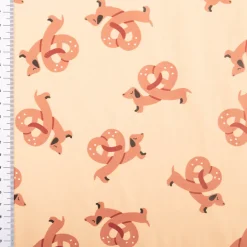 Polyester Stoff beschichtet wasserabweisend Alsachien Dackel Brezel beige karamell 1,40m Breite