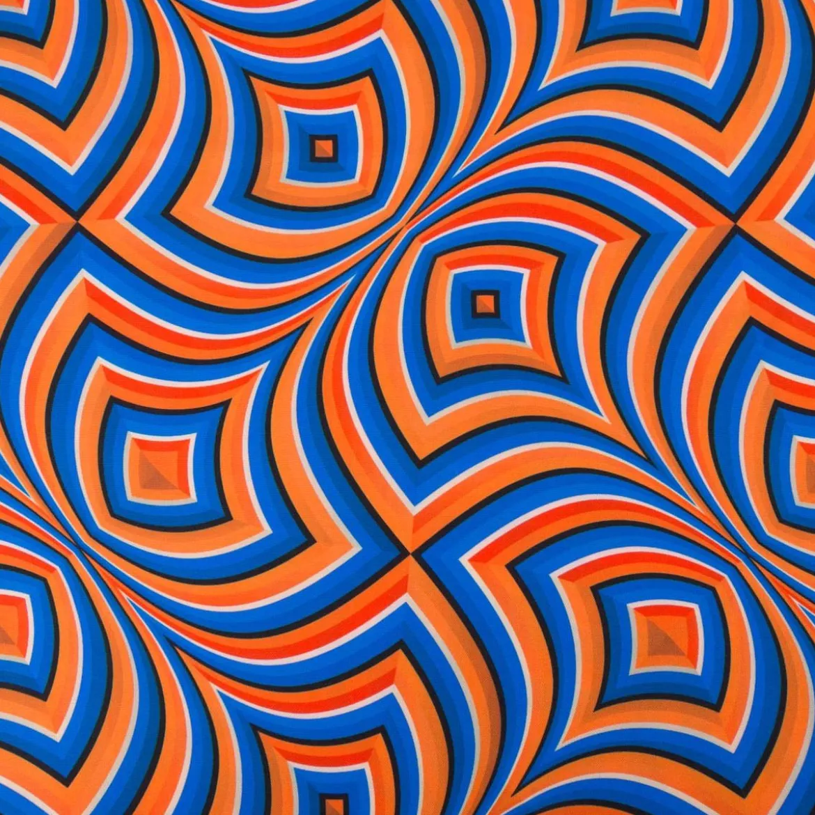 Polyesterstoff Webware Digitaldruck Retro Geometrie blau orange 1,48m Breite