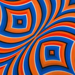 Polyesterstoff Webware Digitaldruck Retro Geometrie blau orange 1,48m Breite