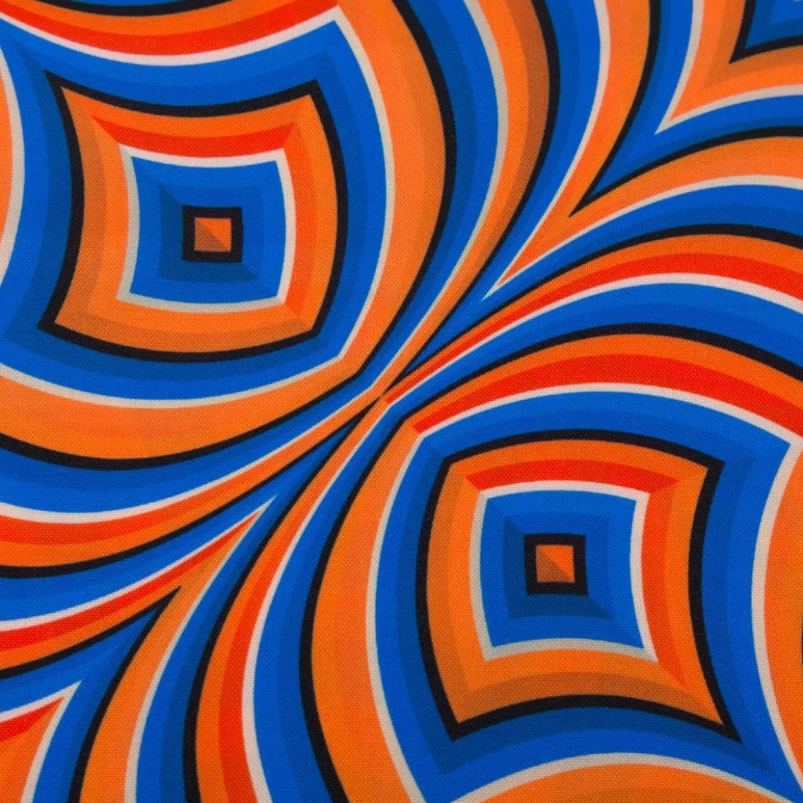 Polyesterstoff Webware Digitaldruck Retro Geometrie blau orange 1,48m Breite