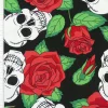 Polyester Totenkopf Rosen schwarz weiß rot 1,5m Breite