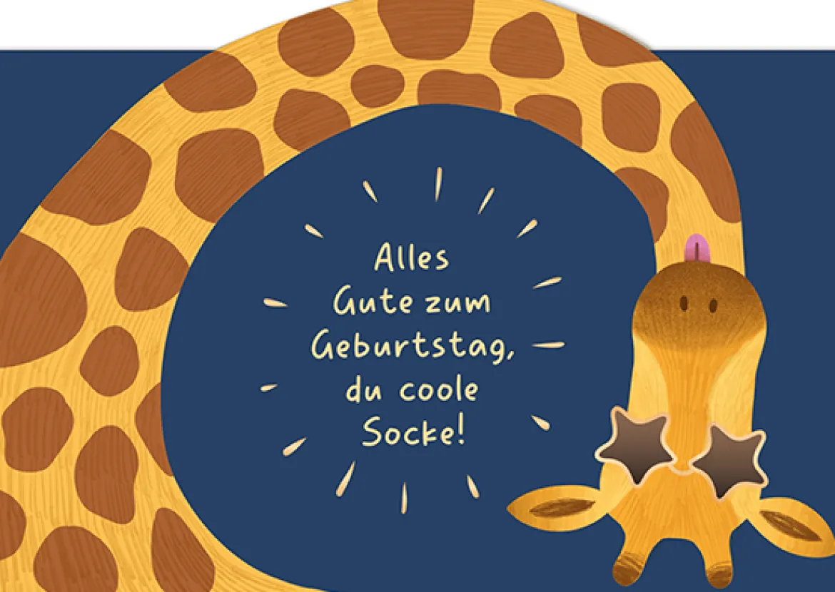 Postkarte ALLES GUTE ZUM GEBURTSTAG Giraffe blau gelb 105x148mm von Grafik Werkstatt