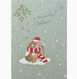 Postkarte aus Pappe a very merry Christmas mit Weihnachtskatze A6 von KEITCARDS