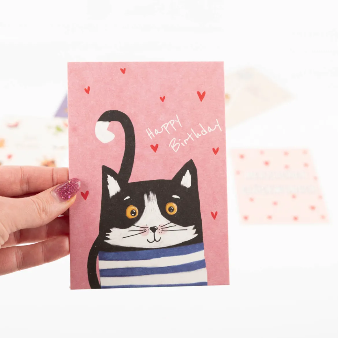 Postkarte Happy Birthday mit Katze rosa A6 von KEITCARDS