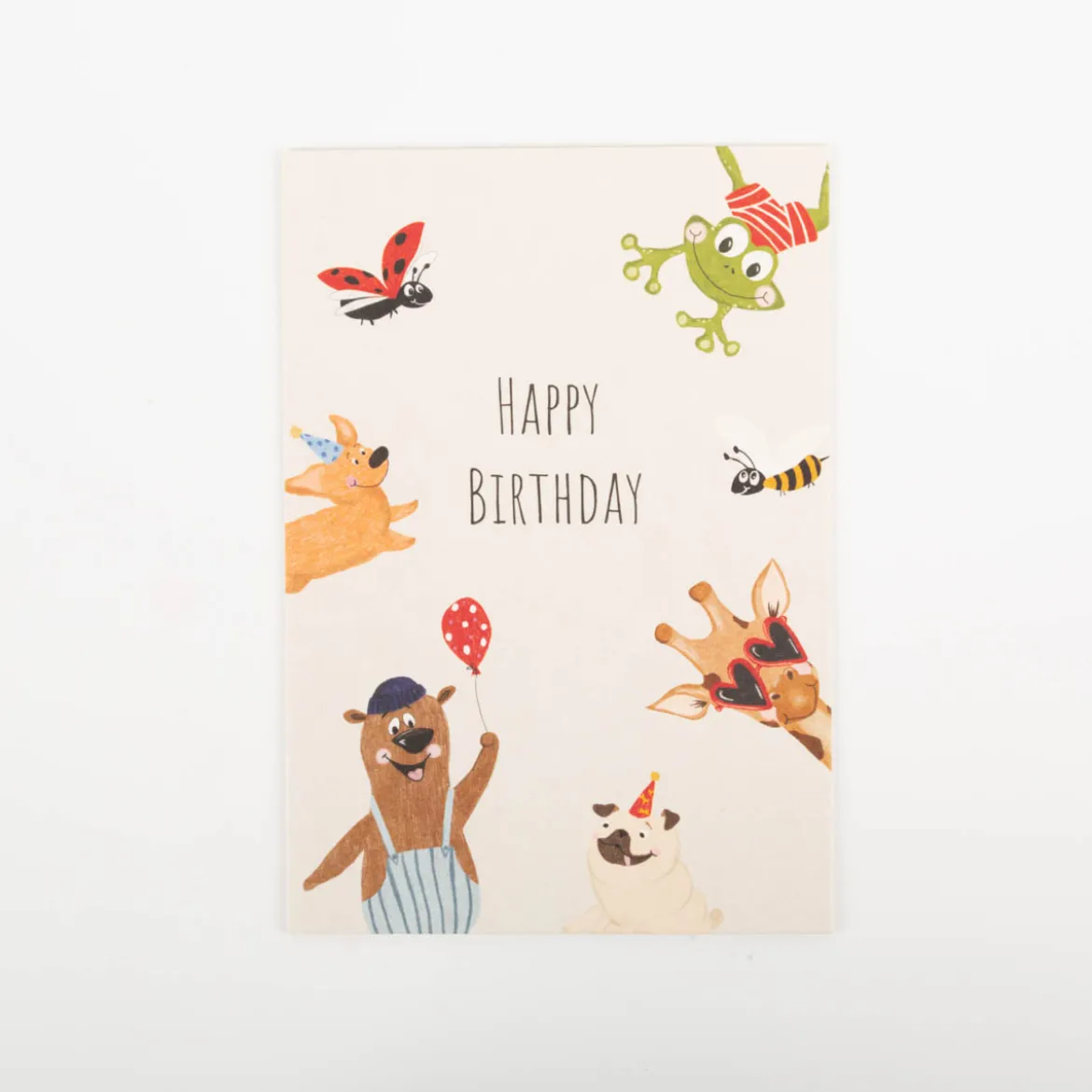 Postkarte Happy Birthday Tierparty beige A6 von KEITCARDS