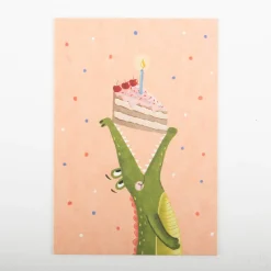Postkarte Krokodil mit Kuchen aus Pappe A6 von KEITCARDS