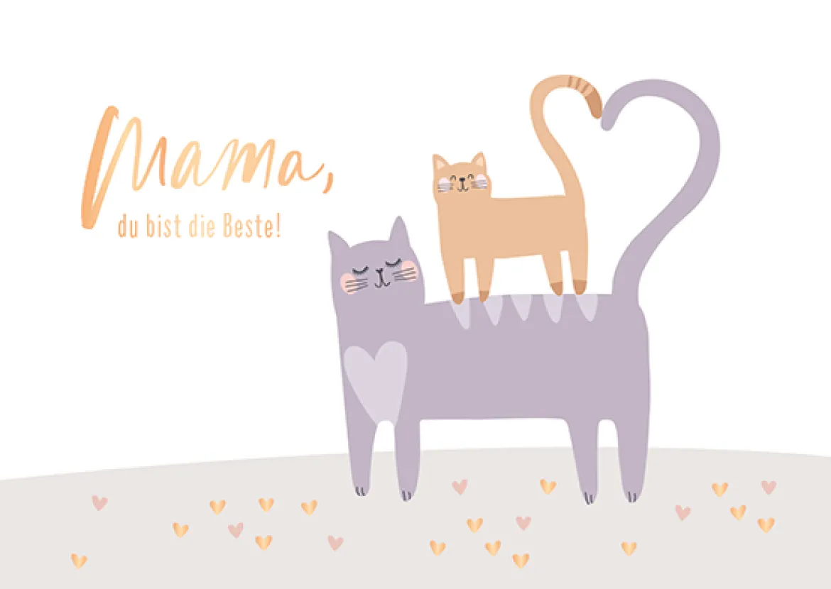 Postkarte MAMA; DU BIST DIE BESTE mit Katzen 105x148mm von Grafik Werkstatt