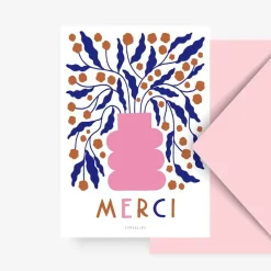 Postkarte Merci Blumen in Vase weiß bunt 10,5x14,8cm