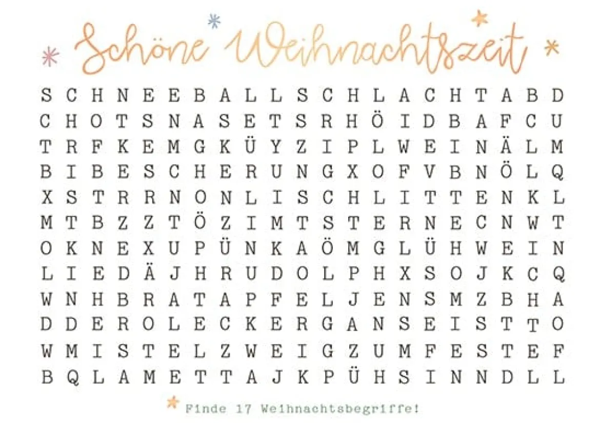 Postkarte Schöne Weihnachtszeit Wortgitter105x148mm mit Goldveredelung von Grafik Werkstatt