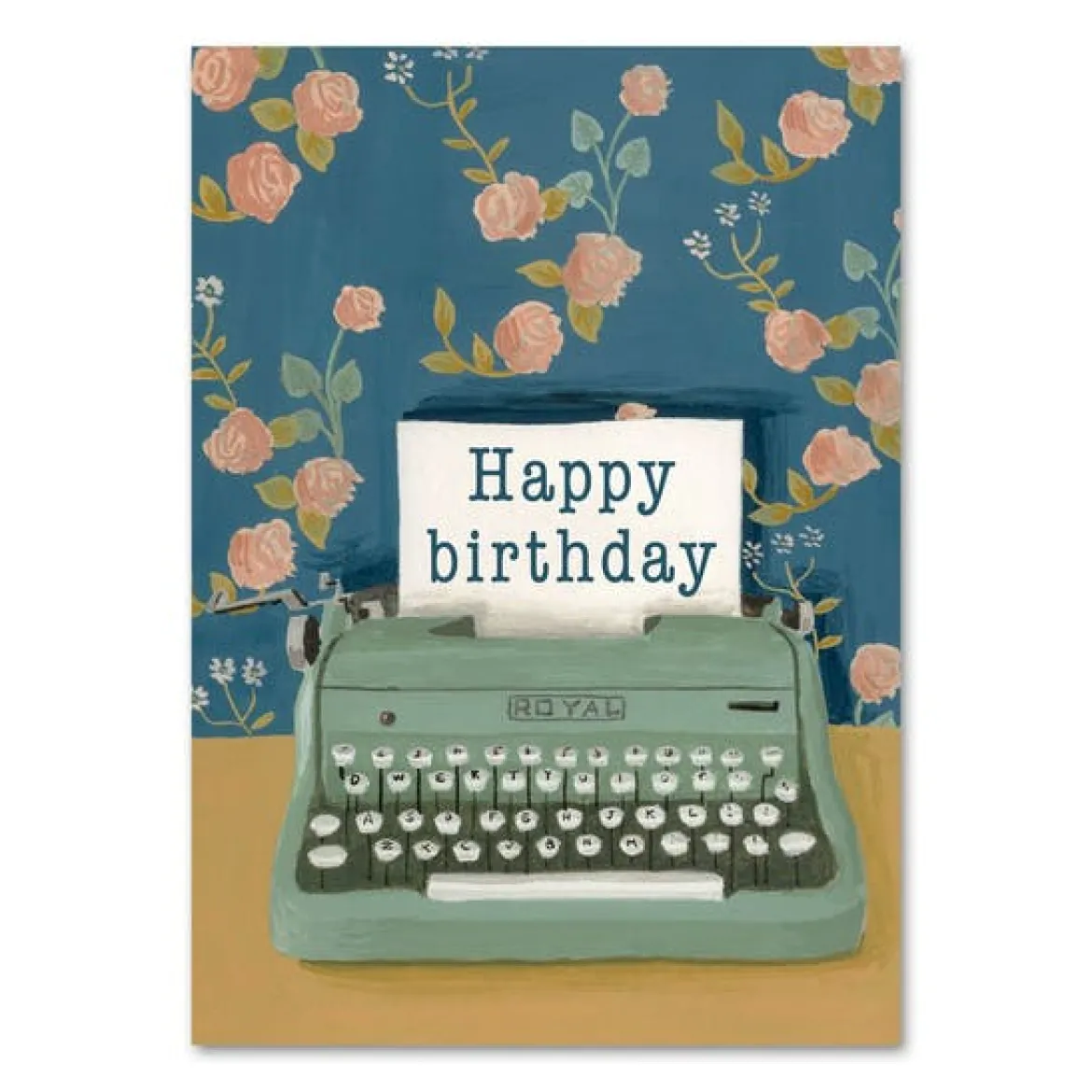 Postkarte Schreibmaschine Blumen Happy Birthday blau grün rosa 10,5x14,5cm