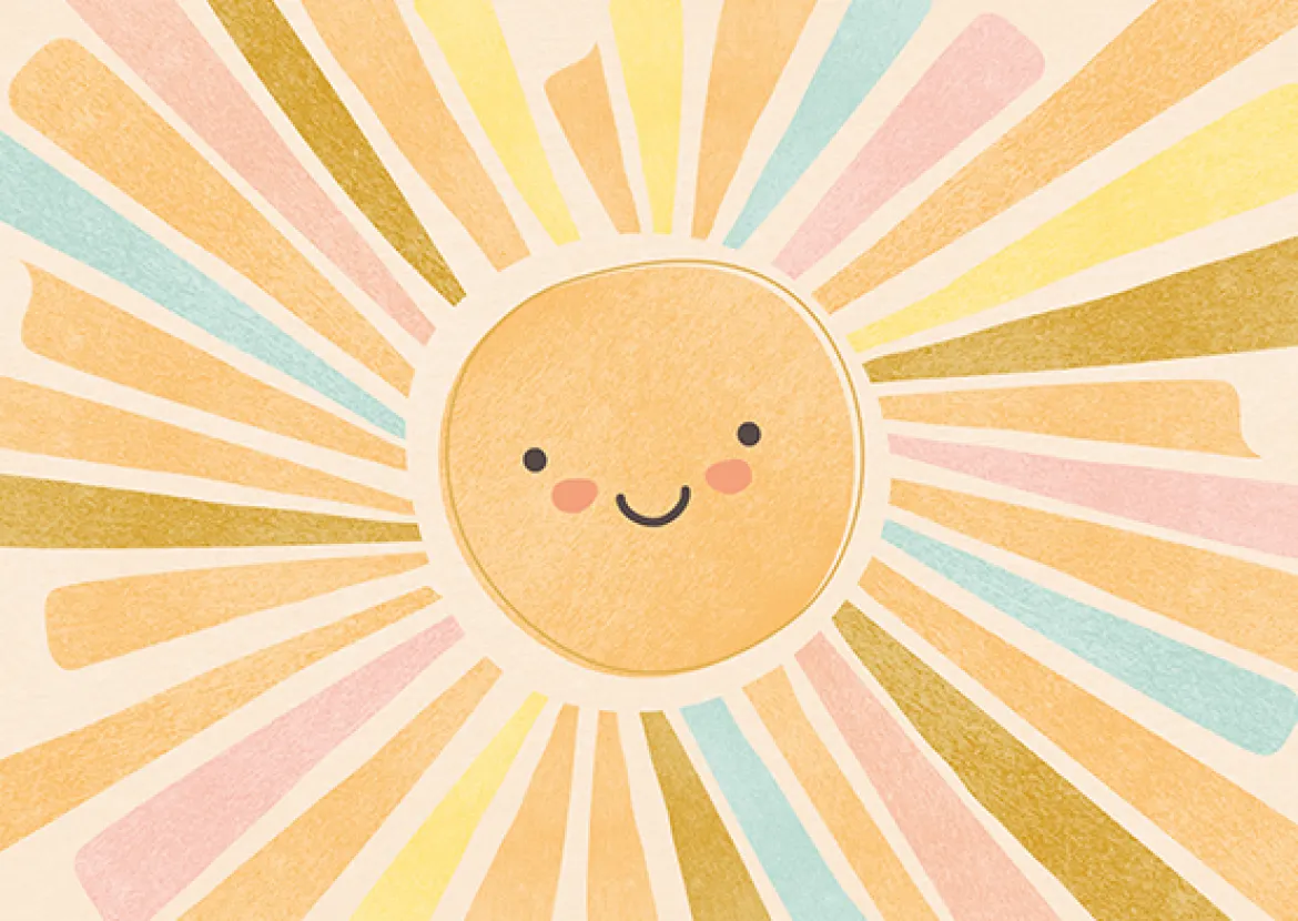 Postkarte Sonne mit bunten Strahlen 105x148mm von Grafik Werkstatt