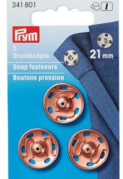 Prym 3 Annäh Druckknöpfe Messing rosegoldfarbig 21mm