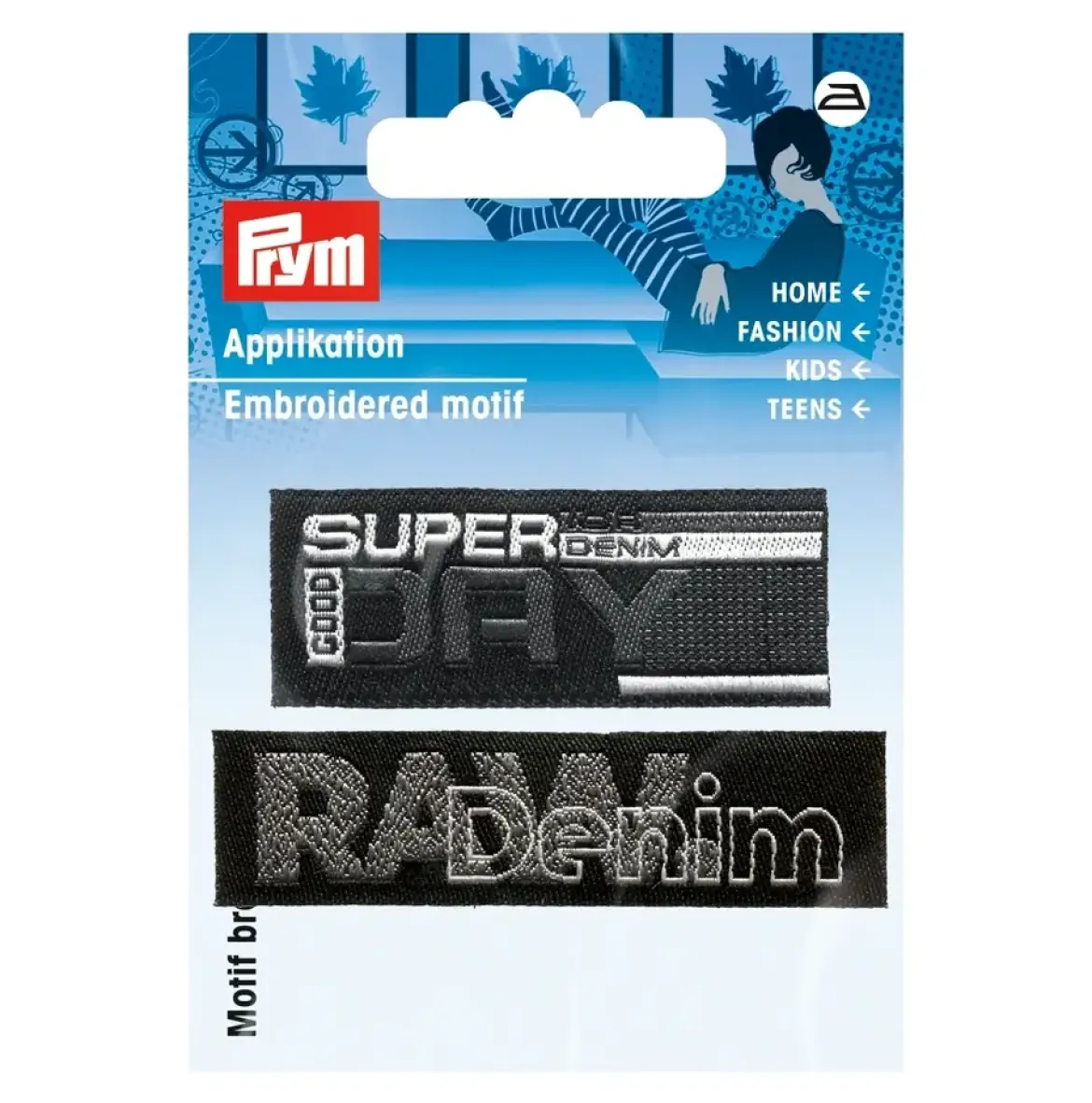 Prym Applikation aufbügelbar Label Denim/Day schwarz grau 2er Set