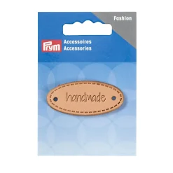Prym Applikation Handmade Label Leder oval natur 5x2cm