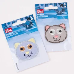 Prym Applikation Katze selbstklebend aufbügelbar grau rosa 53x45mm