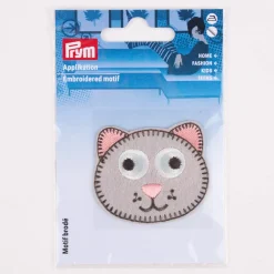 Prym Applikation Katze selbstklebend aufbügelbar grau rosa 53x45mm