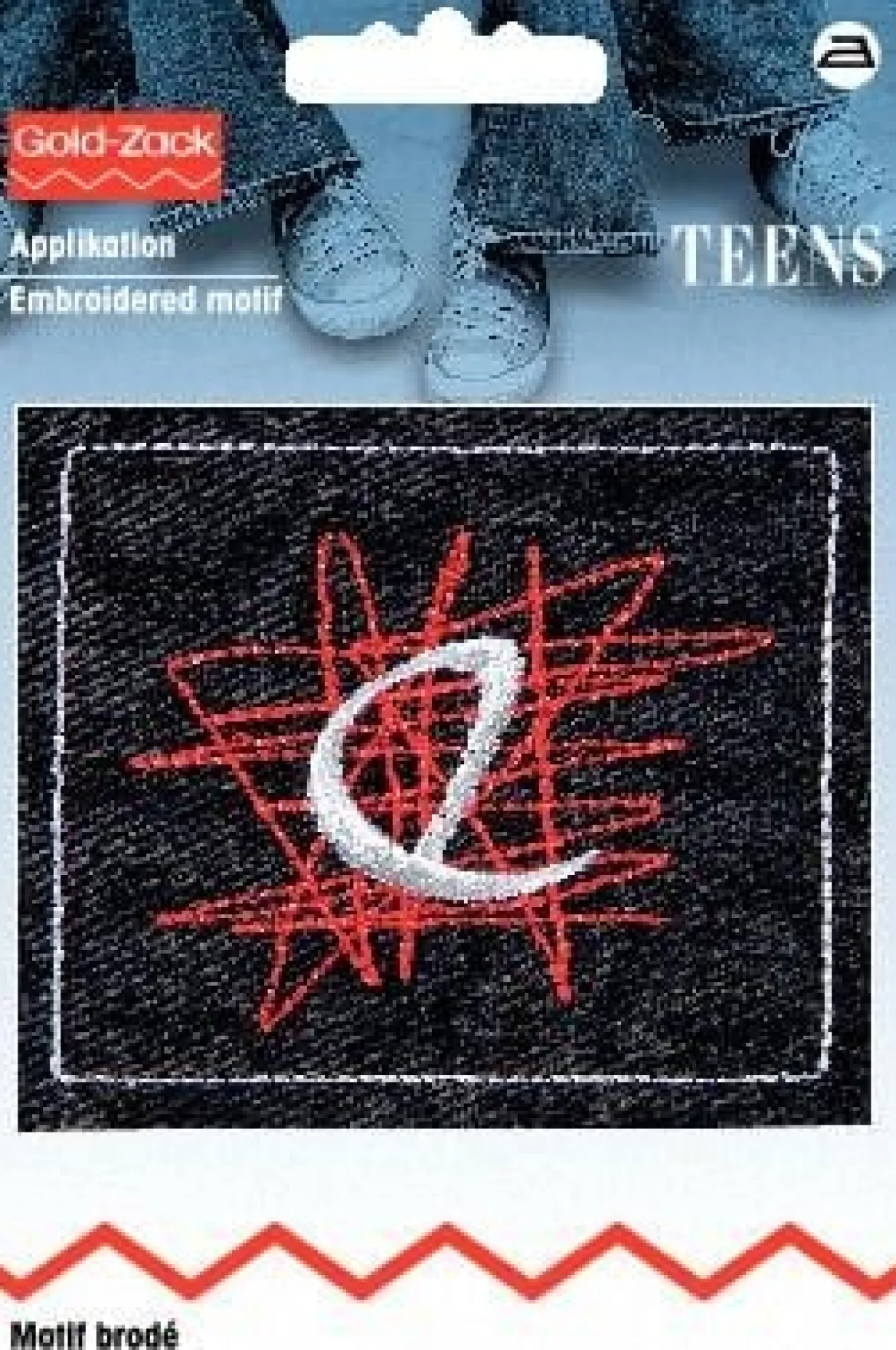 Prym Applikation Label Jeans schwarz mit Stickerei rot