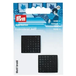 Prym Applikation Labels Punkte klein aufbügelbar schwarz grau 2 Stück 2,3x2,5cm