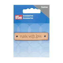 Prym Applikation made with love Label Leder rechteckig natur 6x1,3cm