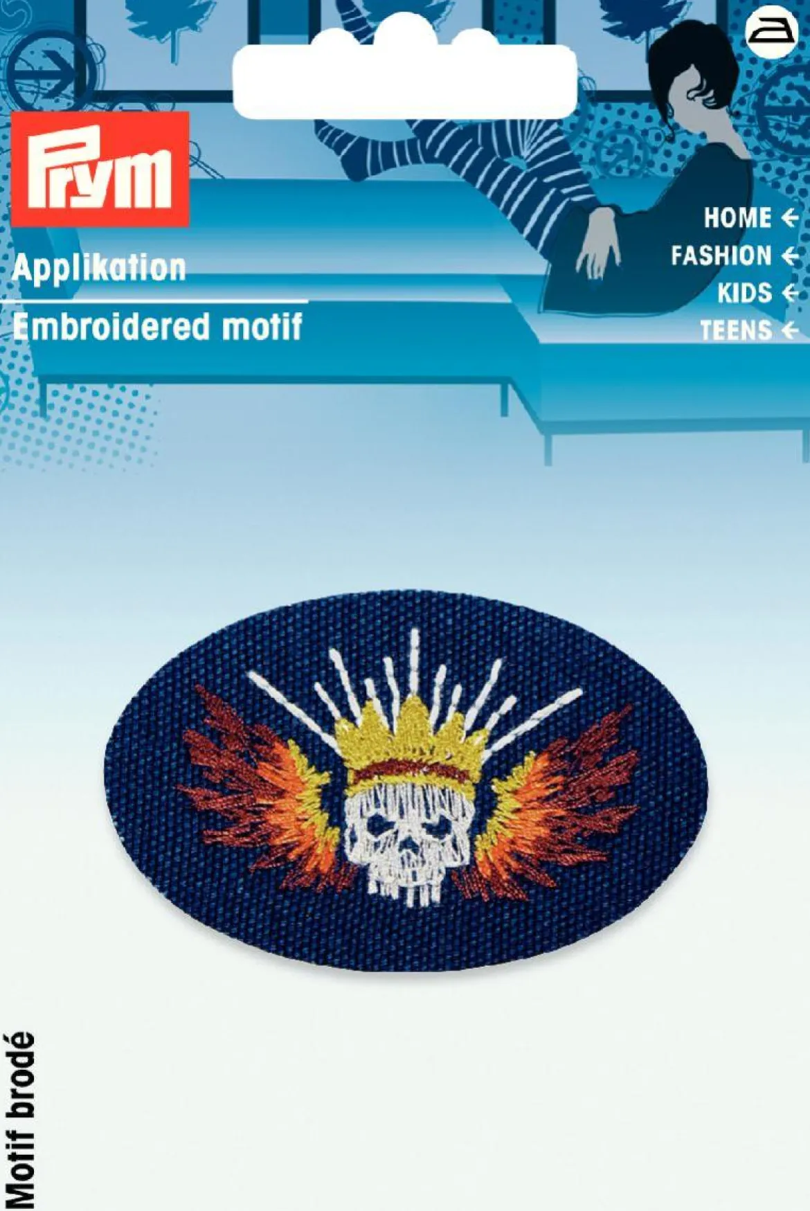 Prym Applikation Patch mit Totenkopf blau/bunt 7,5x4,5cm
