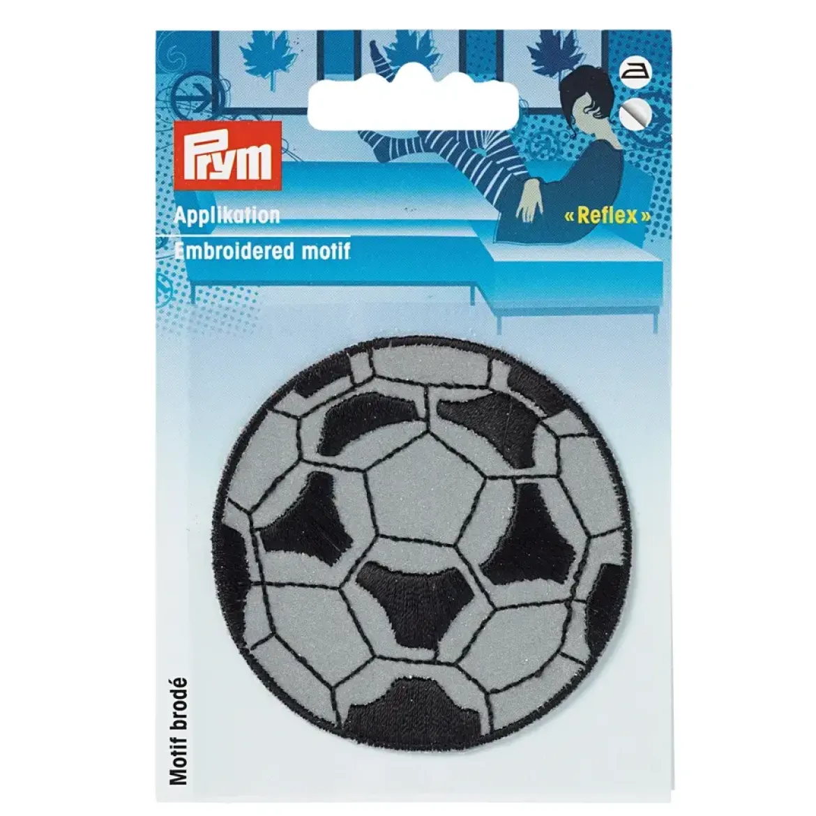 Prym Applikation Reflex selbstklebend aufbügelbar Fußball grau schwarz 6x6cm