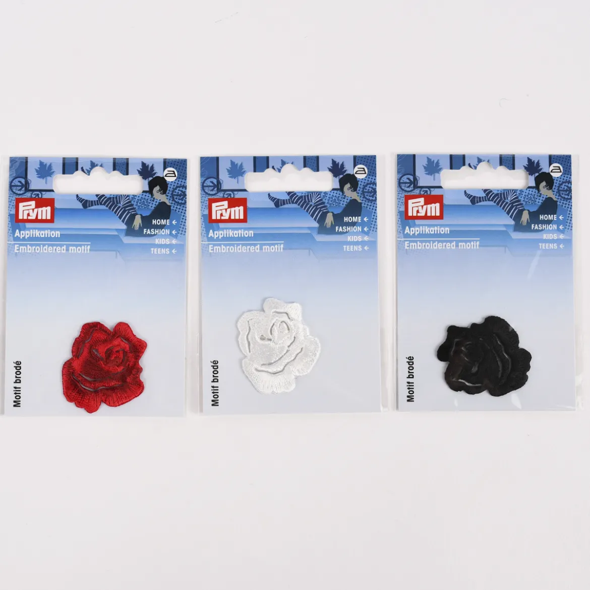 Prym Applikation Rose klein weiß schwarz oder rot 3,5x3cm