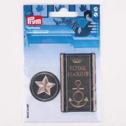 Prym Applikation Stern & Royal selbstklebend aufbügelbar blau 36mm und 43x72mm