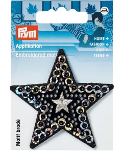 Prym Applikation Stern Pailletten schwarz silberfarbig 6,5x6,5cm