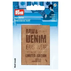 Prym Applikation Wildlederimitat aufbügelbar Label RAW&DENIM hellbraun dunkelbraun 5x7cm
