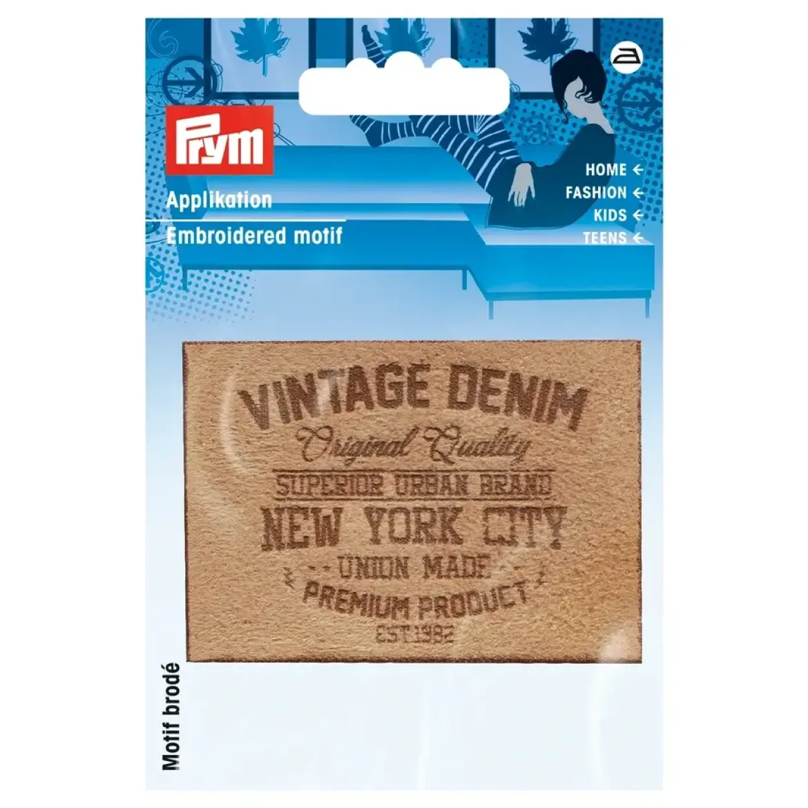 Prym Applikation Wildlederimitat aufbügelbar Label NYC hellbraun dunkelbraun 7x5cm