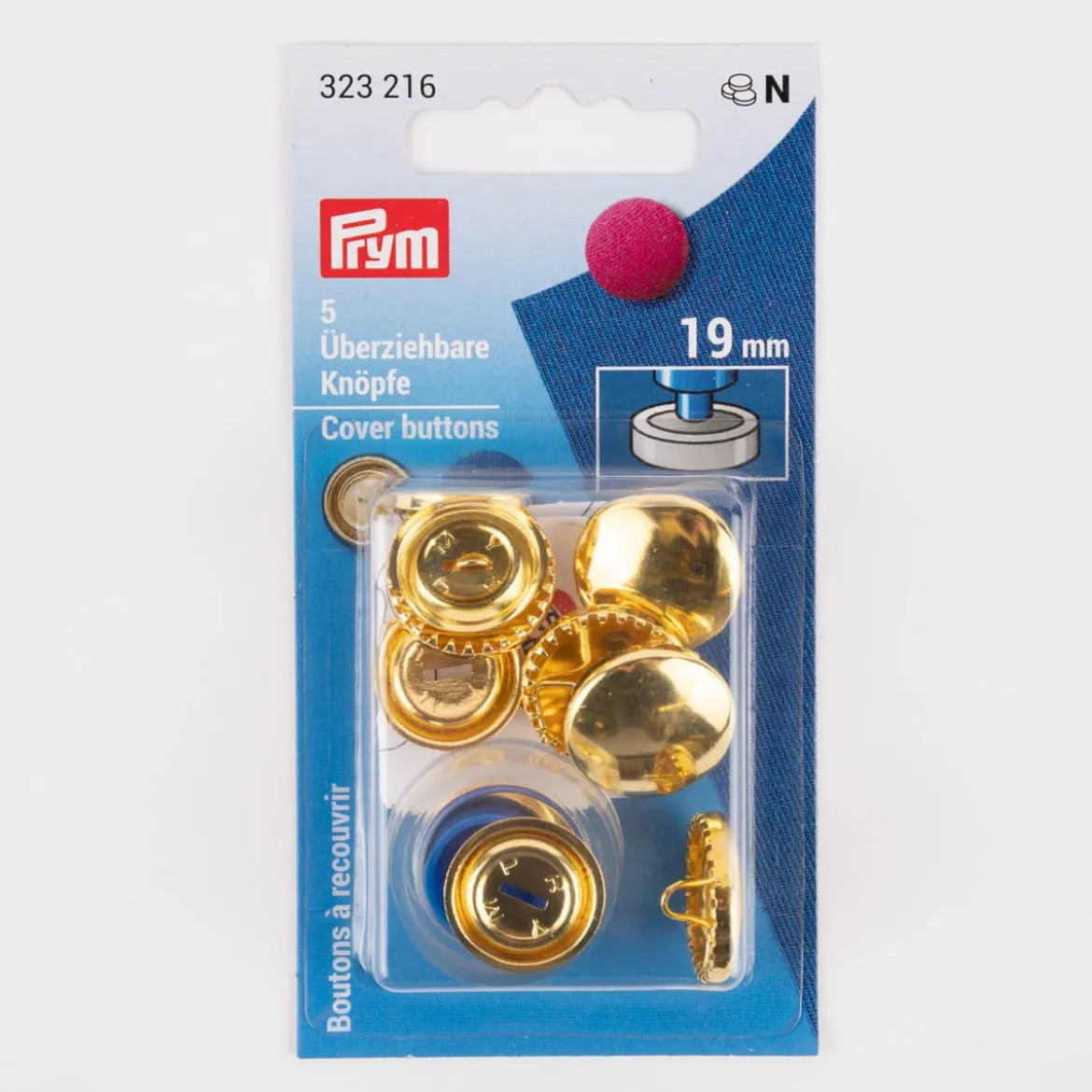 Prym Überziehbare Knöpfe mit Werkzeug Metall goldfarbig 5 Stück 19mm
