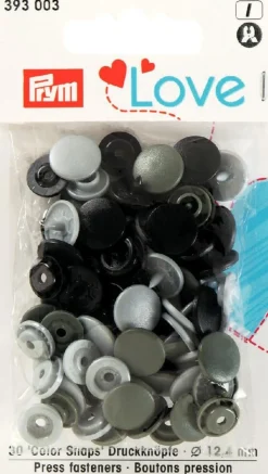 Prym Color Snaps Druckknöpfe Ø12,4mm hellgrau dunkelgrau schwarz je 10 Stück