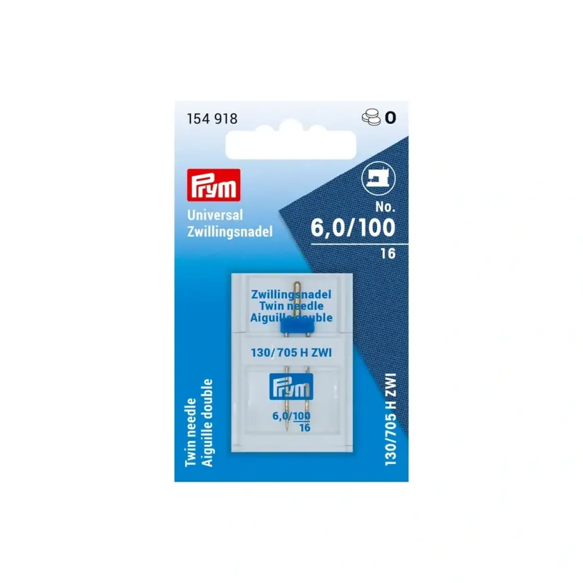 Prym Doppelnadel Nähmaschinennadel 130/705 UNIVERSAL 100/6mm