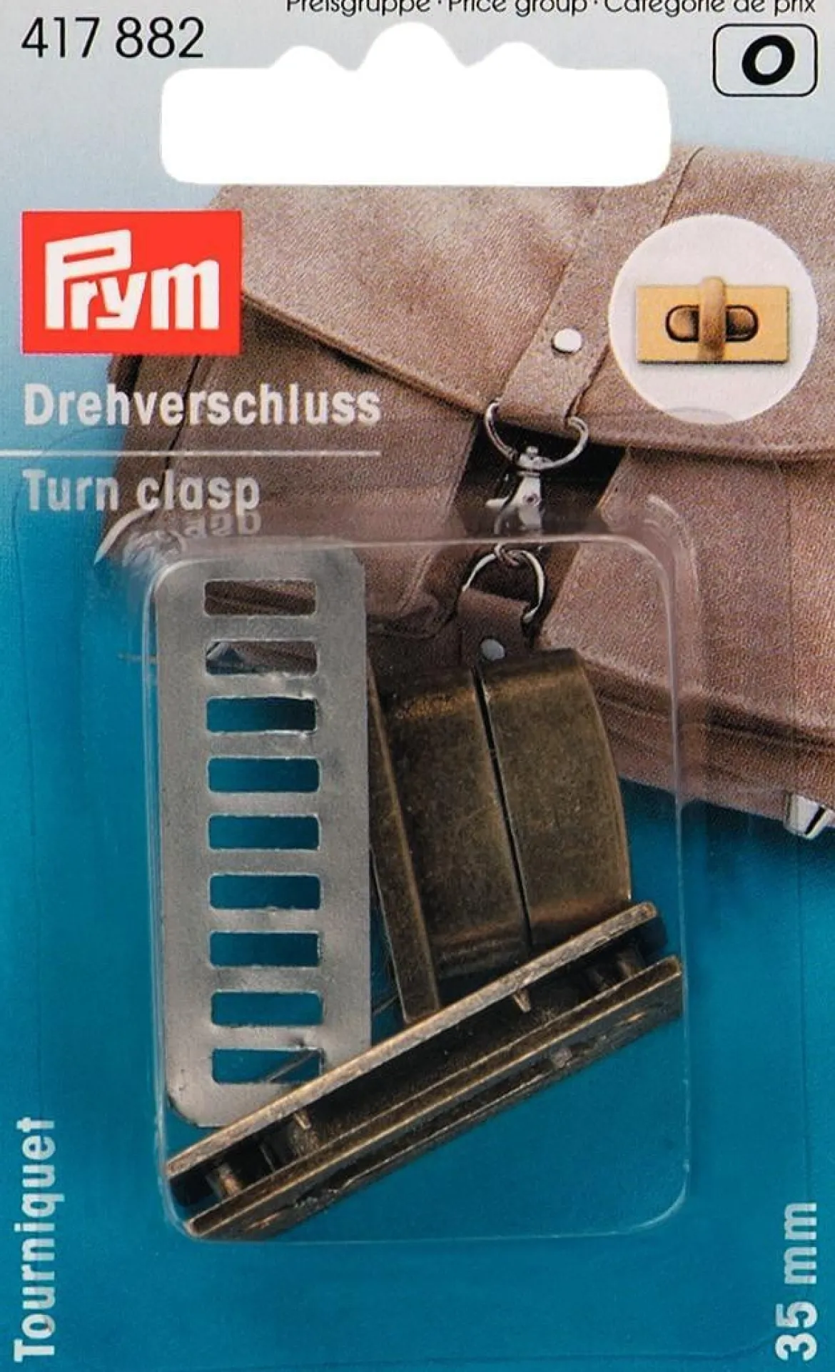 Prym Drehverschluss für Taschen altmessing 3,5x1,4cm