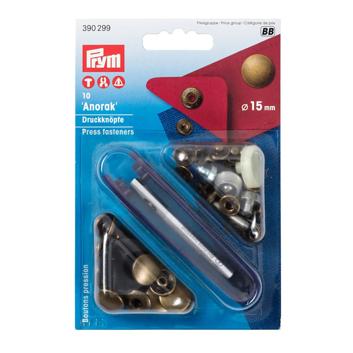Prym Druckknöpfe für Anorak Metall Ø15mm messingfarben 10 Stück