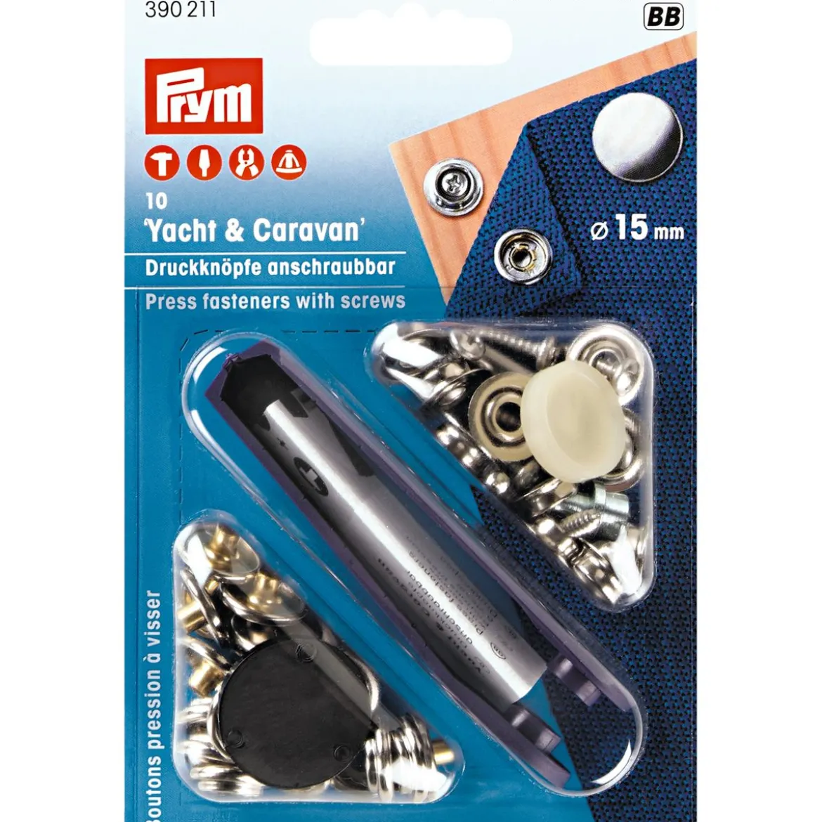 Prym Druckknöpfe Yacht & Caravan Messing Ø15mm silberfarbig 10 Stück