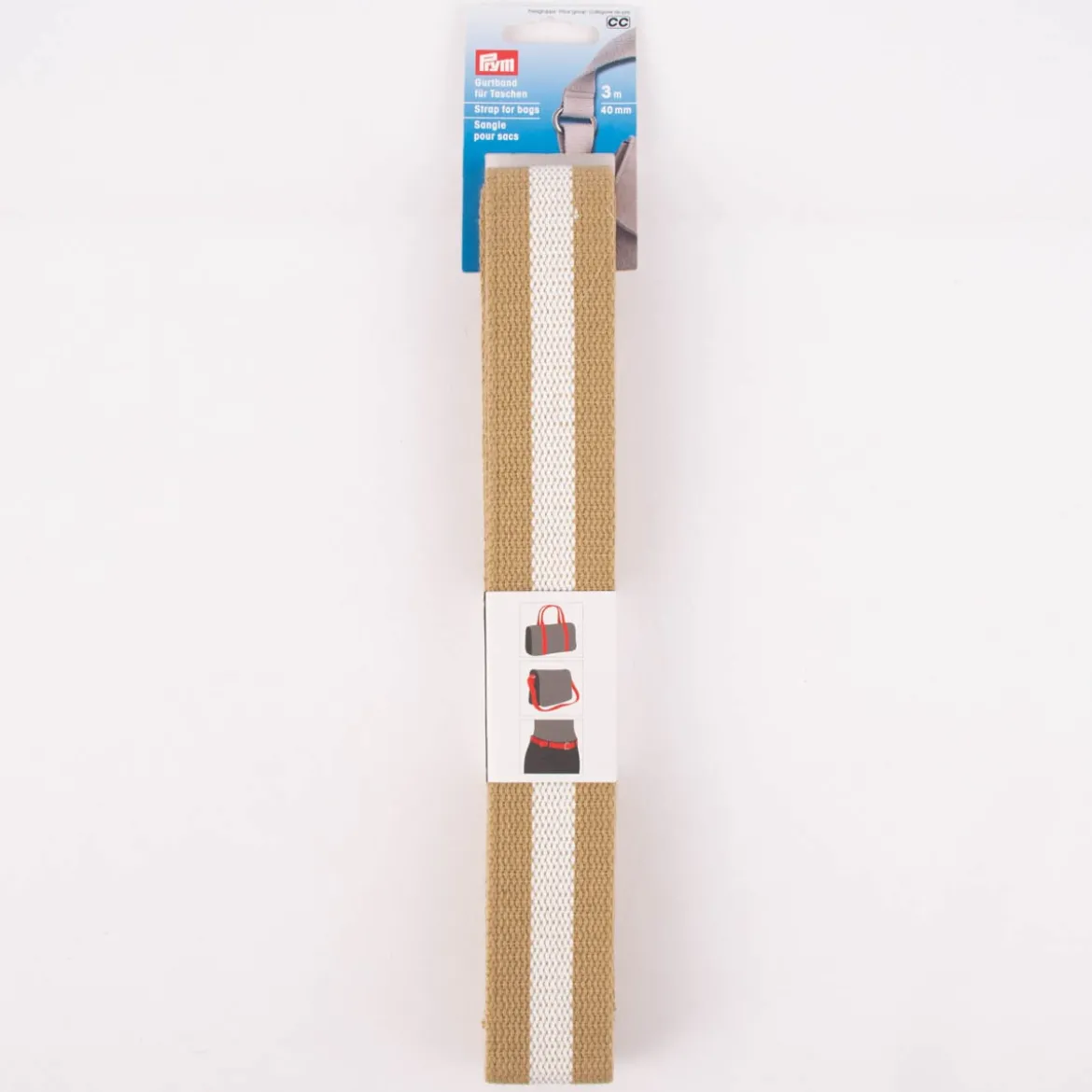 Prym Gurtband für Taschen aus Kunstfaser beige weiß gestreift 40mm breit 3m lang
